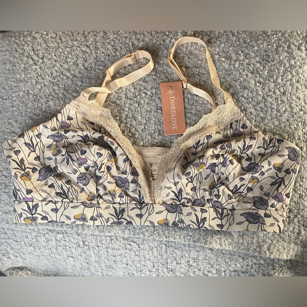 ThirdLove Lace Bralette - Cream and Purple Gold Floral